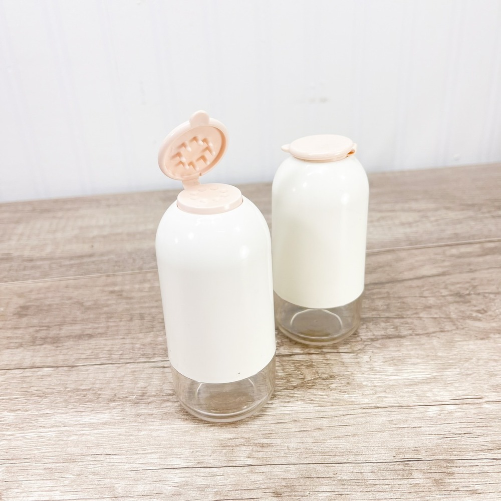 TUPPERWARE VINTAGE SALT & PEPPER SHAKERS ~ CLEAR IVORY PINK #2314 & 2601